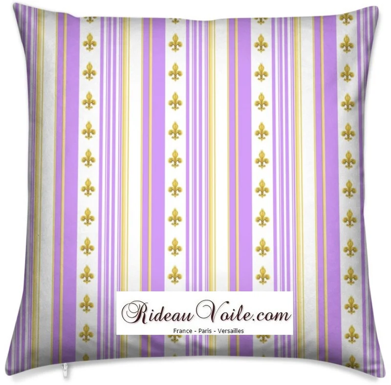 French facrics upholstery Empire motif Fleurs de Lys rayure lilas mètre rideau rayé violet