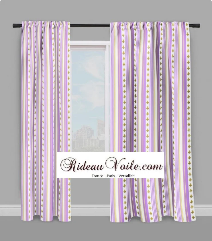 Tissu rayé violet Empire motif Fleurs Lys rayure mètre rideau Gestreifter Vorhang stoff