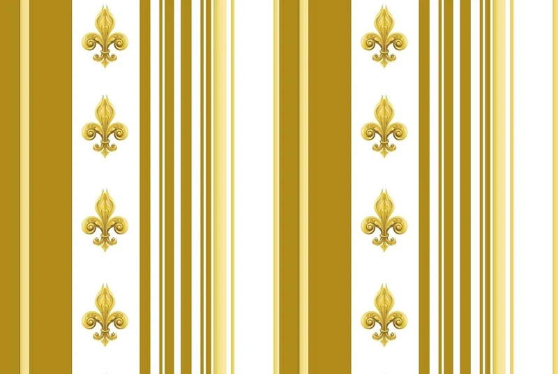 Tissu ameublement Empire motif tapisserie Fleurs de Lys Or rayure mètre rideau voilage