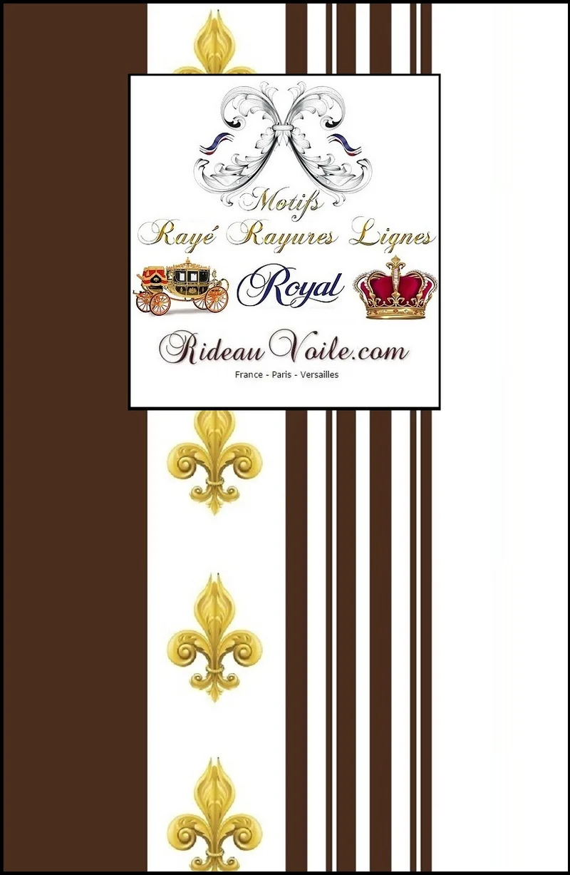 Tissu Marron Or rayé Empire motif Fleurs de Lys mètre rideau rayure Tela cortina rayas