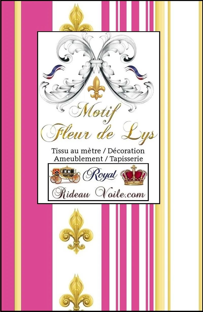 Tissu rideau Empire motif Fleurs de Lys rayé rose fushia mètre gestreifter Vorhang stoff