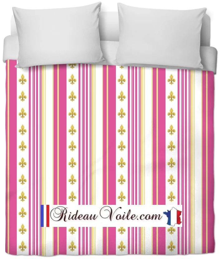 Tissu rideau Empire motif Fleurs de Lys rayé rose fushia mètre gestreifter Vorhang stoff