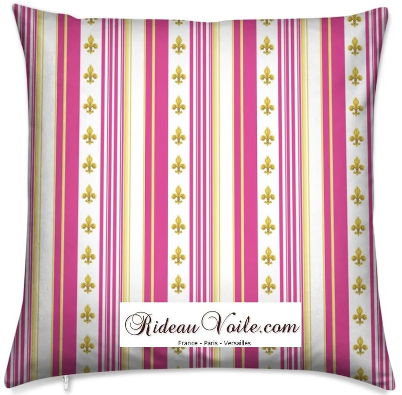 Tissu rideau Empire motif Fleurs de Lys rayé rose fushia mètre gestreifter Vorhang stoff