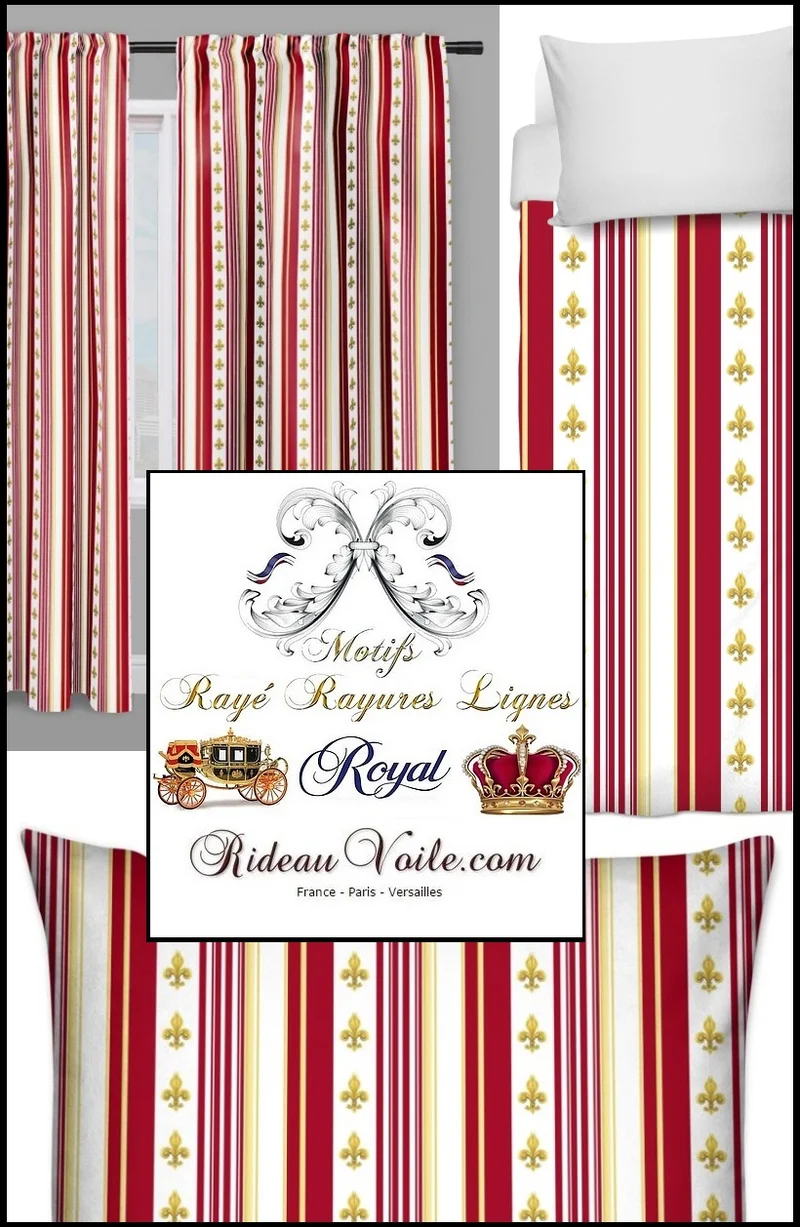 Tissu Empire motif Fleurs Lys rayure rayé rouge Muster Streifen Striped curtain fabric