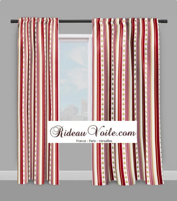 Tissu Empire motif Fleurs Lys rayure rayé rouge Muster Streifen Striped curtain fabric