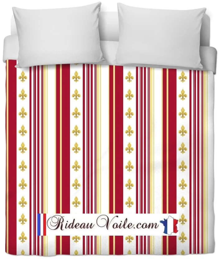 Tissu Empire motif Fleurs Lys rayure rayé rouge Muster Streifen Striped curtain fabric