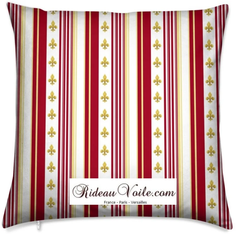 Tissu Jacquard Satin Empire motif Fleurs de Lys Or à rayure mètre rideau rayé rouge