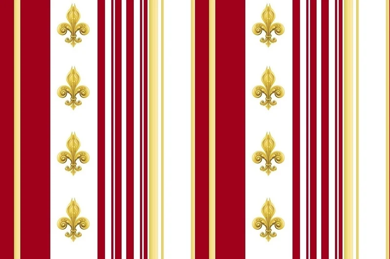 Tissu Jacquard Satin Empire motif Fleurs de Lys Or à rayure mètre rideau rayé rouge