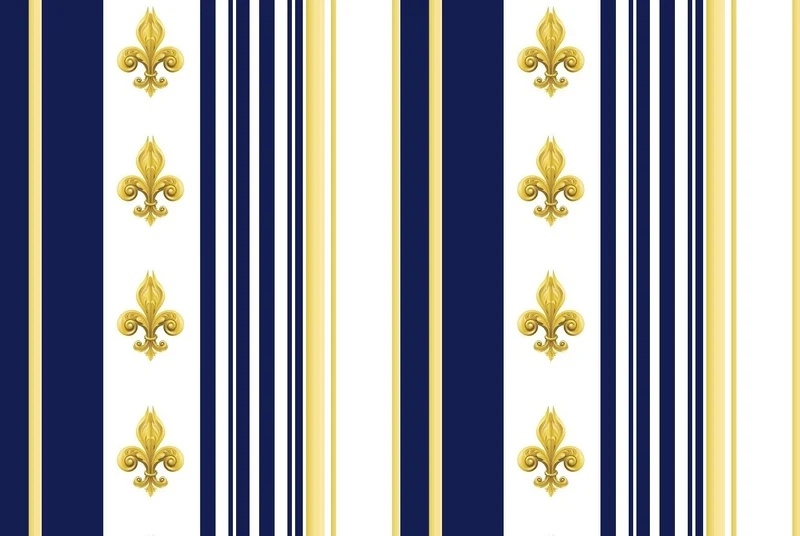 Tissu Style Empire motif Fleurs de Lys Or imprimé rayure mètre rideau ligne bleu