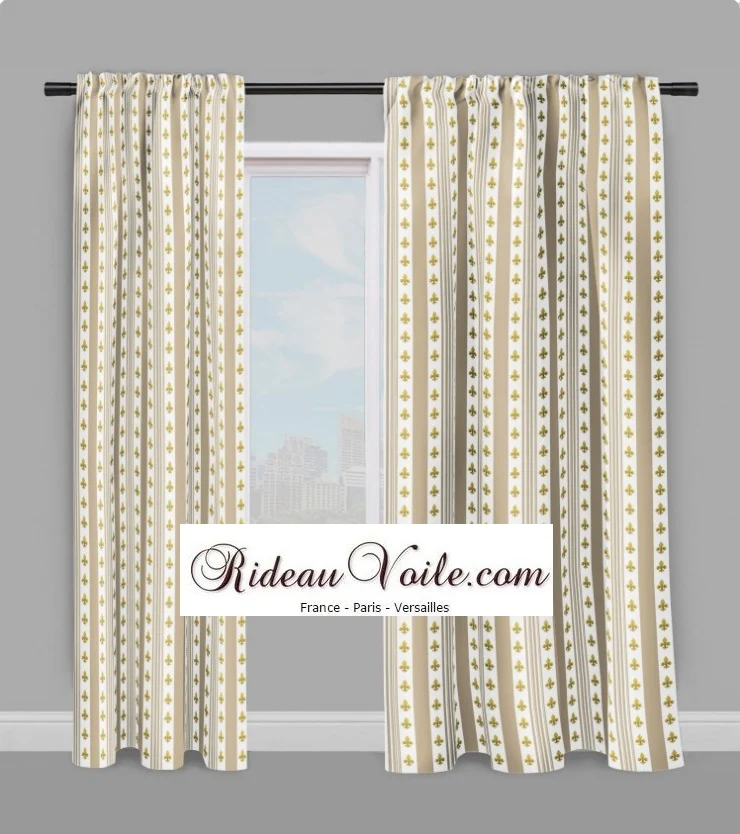 Tissu Style Empire motif Fleurs de Lys rayures beige mètre rideau rayé voilage tapisserie