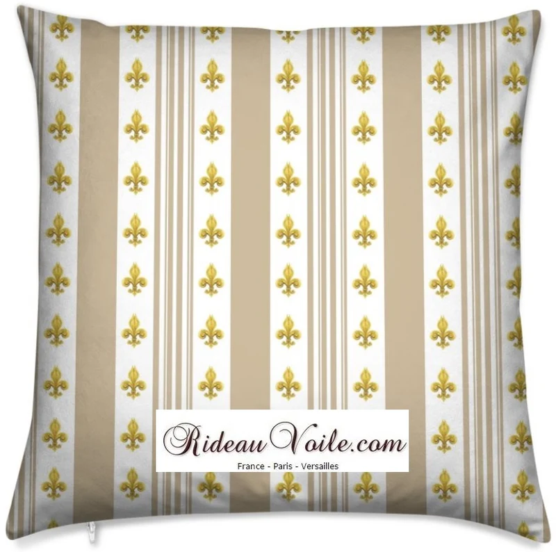 Tissu Style Empire motif Fleurs de Lys rayures beige mètre rideau rayé voilage tapisserie