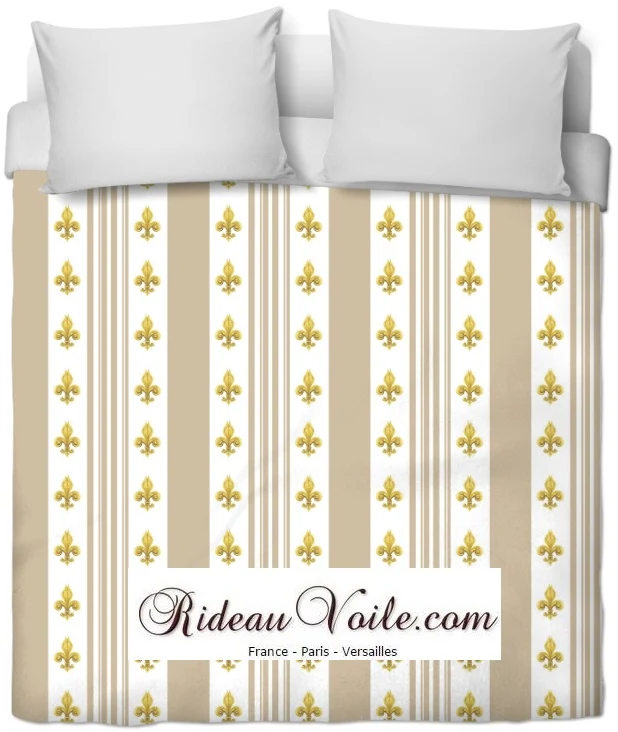 Tissu Style Empire motif Fleurs de Lys rayures beige mètre rideau rayé voilage tapisserie