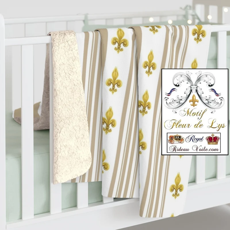 Tissu Style Empire motif Fleurs de Lys rayures beige mètre rideau rayé voilage tapisserie