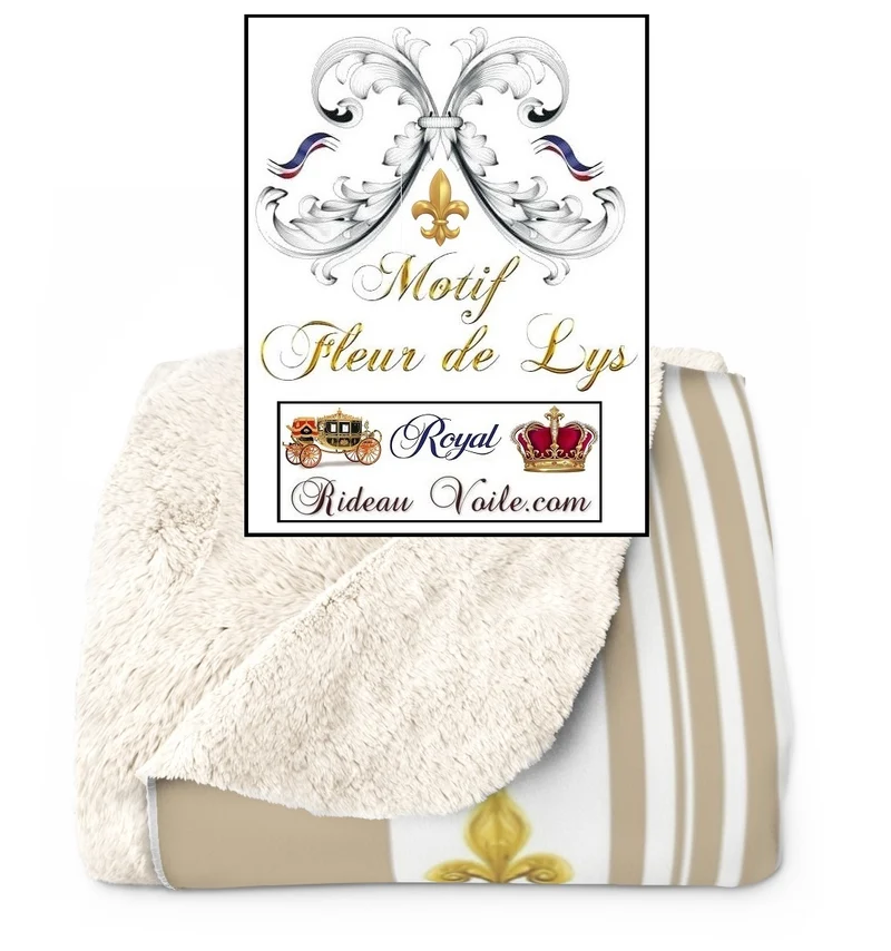 Tissu Style Empire motif Fleurs de Lys rayures beige mètre rideau rayé voilage tapisserie
