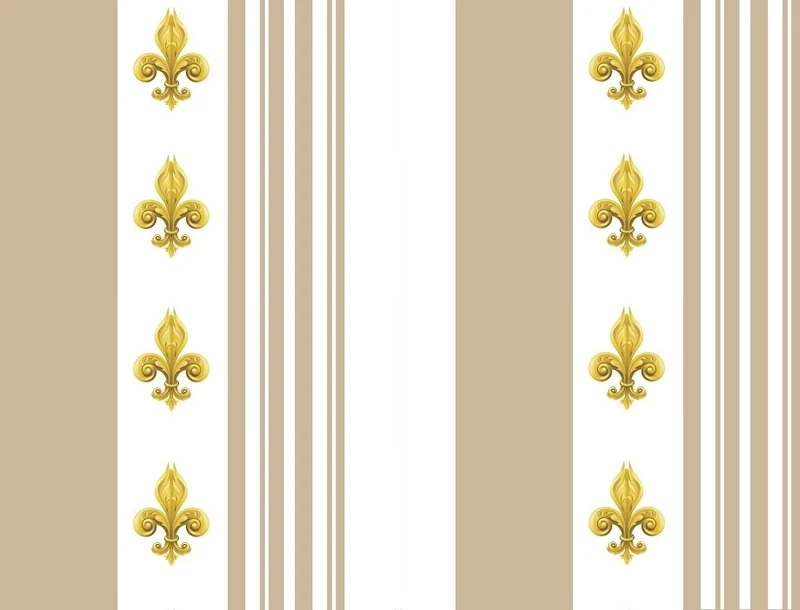Tissu jacquard Empire motif Fleurs de Lys rayures beige mètre rideau voilage rayé