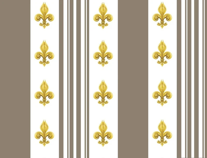 Tissu Empire motif imprimé Fleurs de Lys Or rayures marron taupe mètre rideau rayé