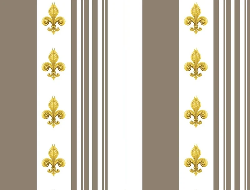 Tissu Style Empire motif Fleurs de Lys Or à rayures marron taupe mètre rideau rayé