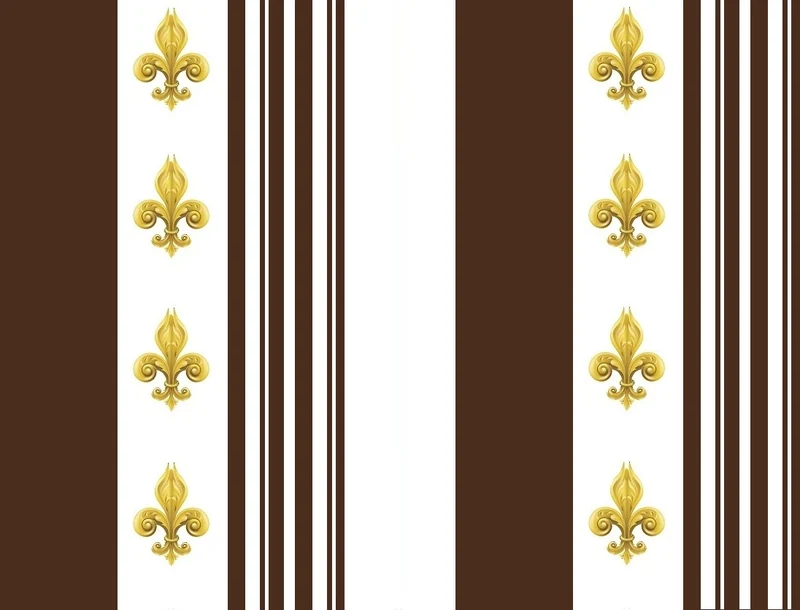 Tissu Style Empire motif Fleurs de Lys Or à rayures marron mètre rideau rayé