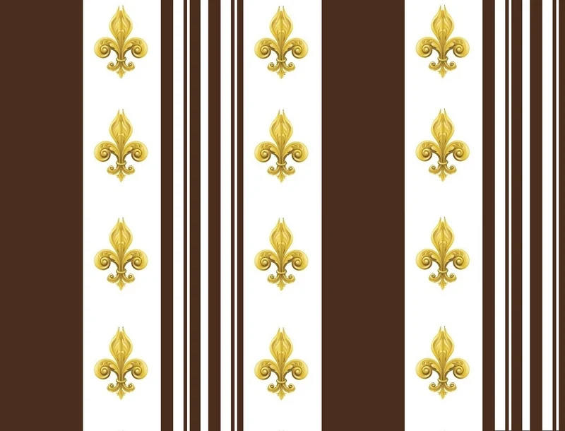 Tissu ameublement Empire motif Fleurs de Lys et rayures marron mètre rideau rayé