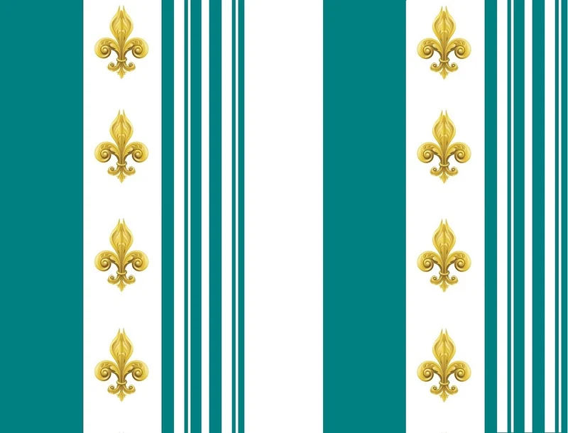Rideauvoile Tissu Empire motif Fleurs de Lys rayures turquoise mètre rideau rayé