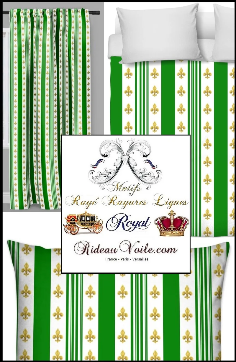 Tissu Style Empire motif Fleurs de Lys rayures vert mètre rideau rayé Muster Streifen