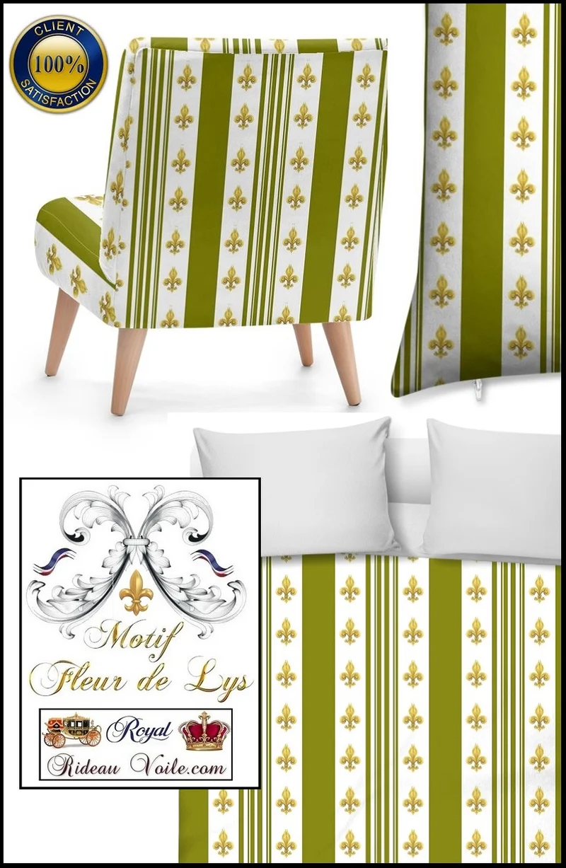 Tissu Style Empire rayures vert mètre rideau rayé fleur de lys french fabrics upholstery