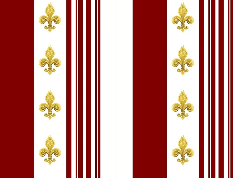 Tissu Empire motif Fleurs de Lys Or rayures rouge mètre Tissu liturgique Ornement rayé