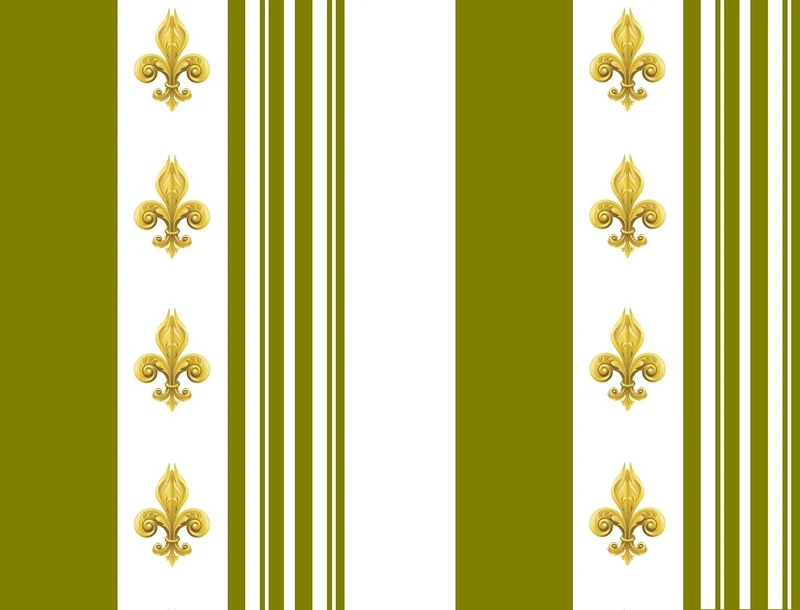 Tissu Style Empire motif Fleurs de Lys Or liturgique rayures vert mètre rideau rayé