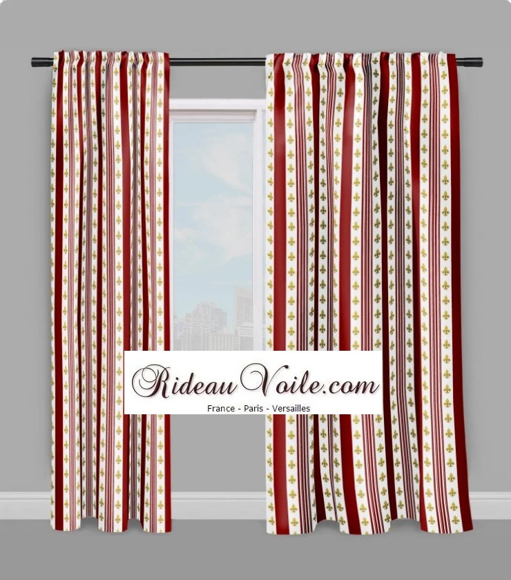 Tissu Empire liturgique tapisserie Ornement rayé motif Fleurs Lys rayures rouge mètre