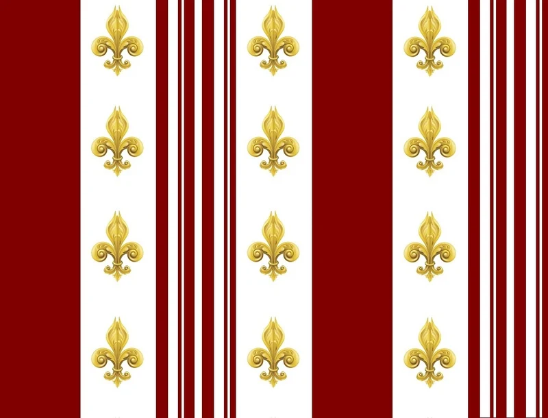 Tissu Empire liturgique tapisserie Ornement rayé motif Fleurs Lys rayures rouge mètre