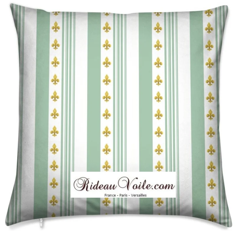 Tissu ameublement Empire Fleurs de Lys rayures vert mètre rideau rayé striped fabrics