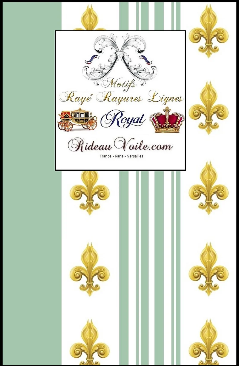 Tissu Directoire Empire motif Fleurs de Lys Or à rayures vert mètre rideau tapisserie