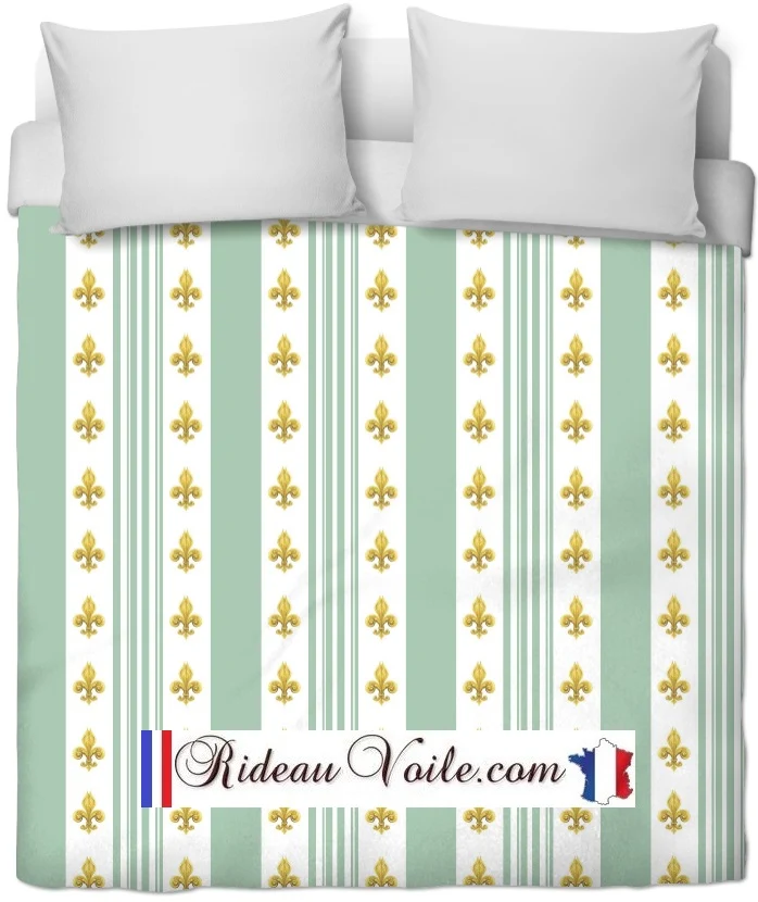 Tissu Directoire Empire motif Fleurs de Lys Or à rayures vert mètre rideau tapisserie