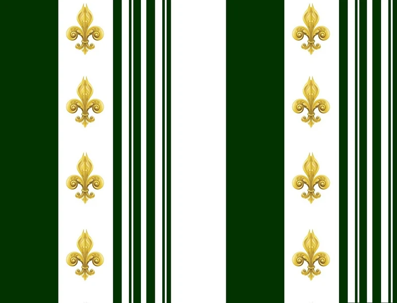 Tissu velours jacquard satin Empire motif Fleurs de Lys rayures vert au mètre rideau