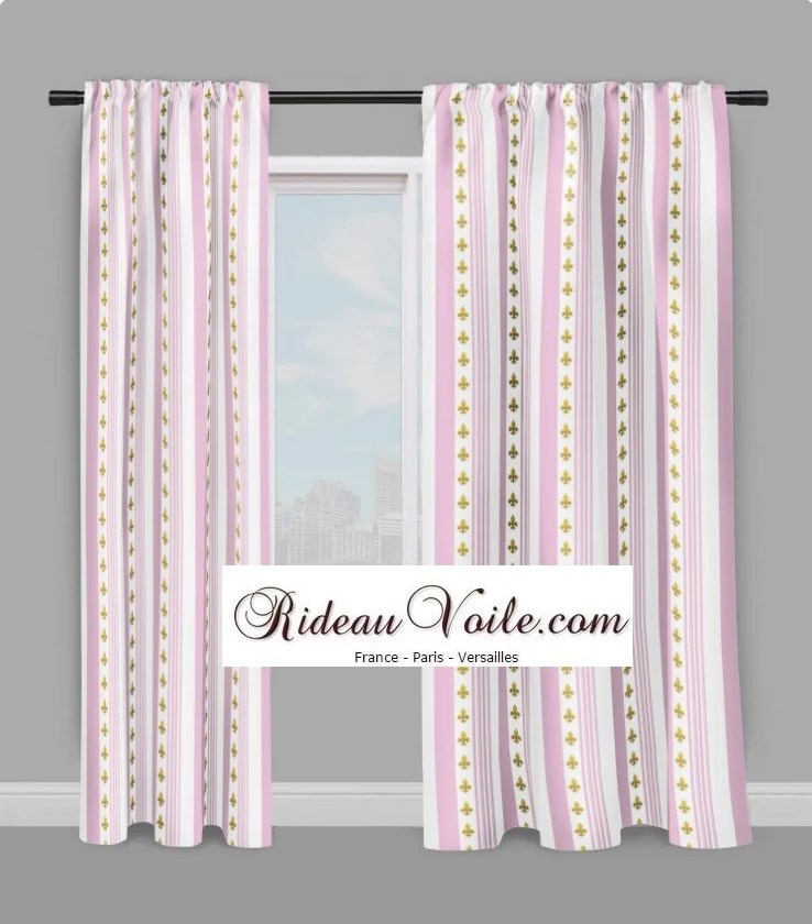 Tapisserie rideau voilage tissu Empire motif Fleurs de Lys rayé rose Tela cortina rayas