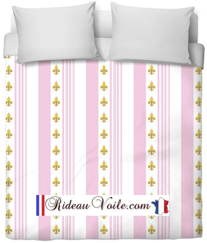 Tapisserie rideau voilage tissu Empire motif Fleurs de Lys rayé rose Tela cortina rayas