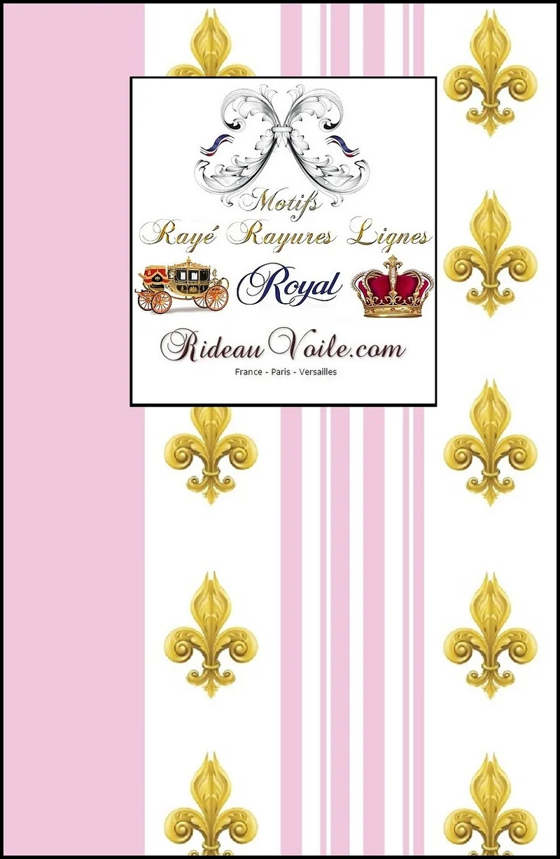 Tissu ameublement tapisserie Empire motif Fleurs Lys rayures rose mètre rideau rayé