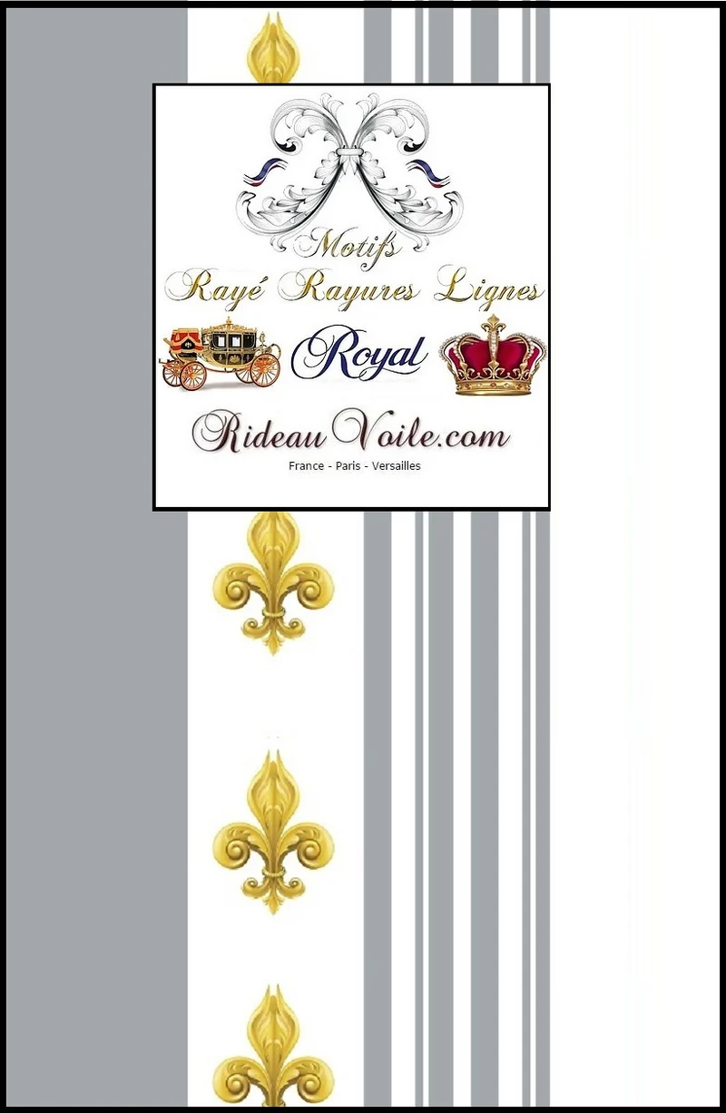 Tissu déco ameublement Empire motif Fleurs de Lys rayures gris mètre rideau voilage