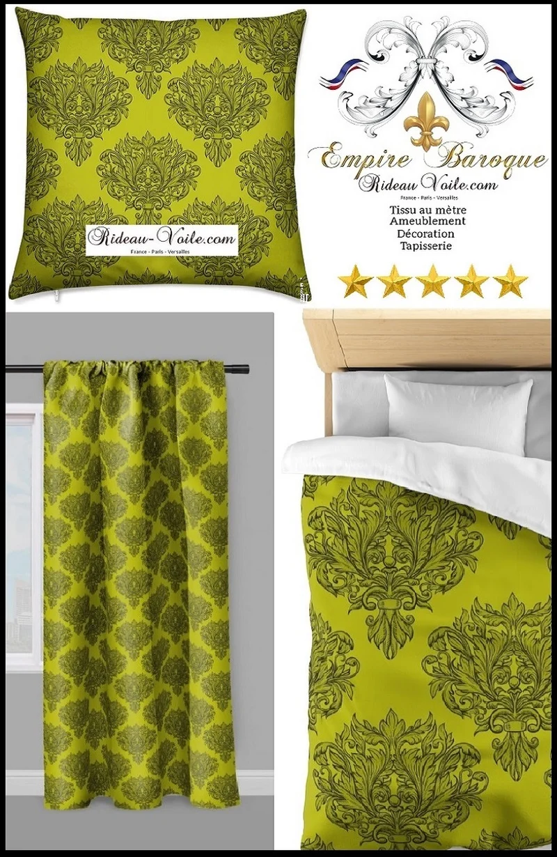 Tissu au mètre ameublement rideau couette coussin vert Empire Baroque Victorien