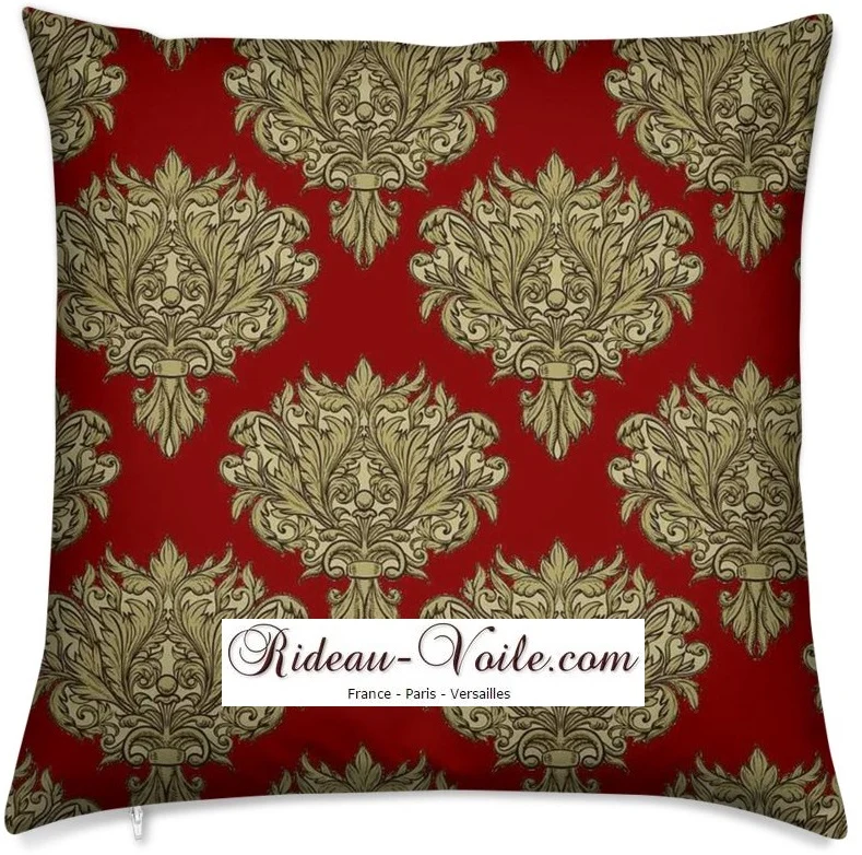 Tissu ameublement mètre rouge fleurs rideau couette voilage Empire Baroque ignifugé