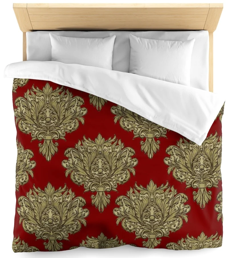 Tissu ameublement mètre rouge fleurs rideau couette voilage Empire Baroque ignifugé