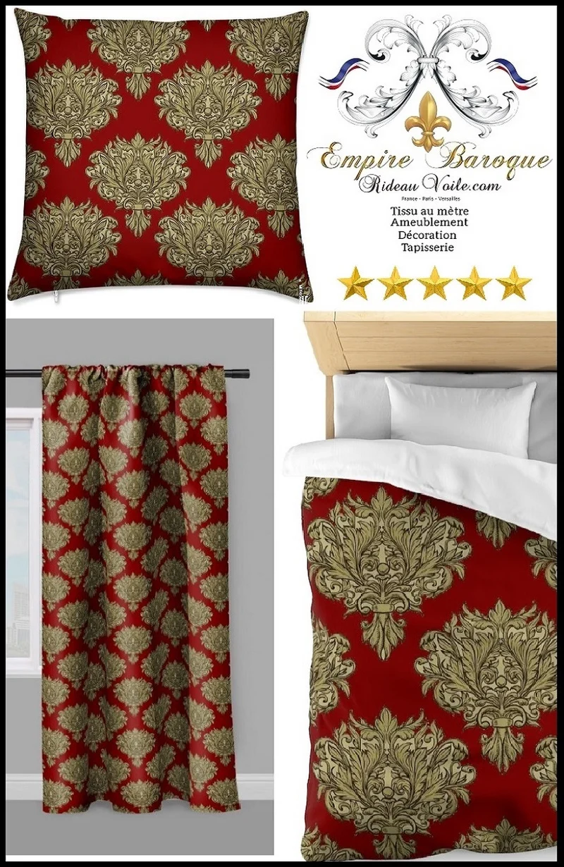 Tissu Empire Baroque ameublement mètre motif fleurs rideau ignifugé occultant voilage