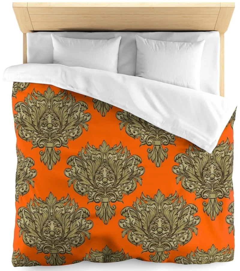 Tissu au mètre orange fleur fleuri rideau couette motif Empire Baroque voilage