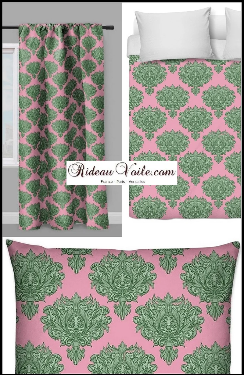 Tissu au mètre fleur fleuri rideau couette coussin imprimé Empire Baroque vert