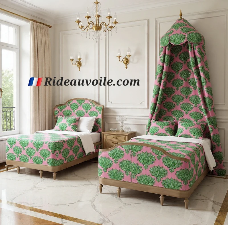 Tissu ameublement motif fleurs fleuris rideau couette Rococo Empire Baroque vert rose