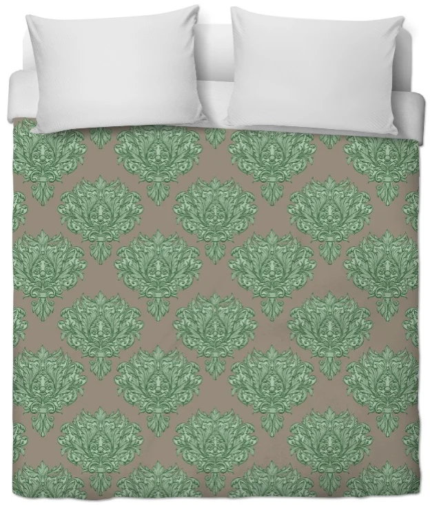Tissu rétro ameublement mètre fond marron fleurs rideau voilage Empire Baroque vert