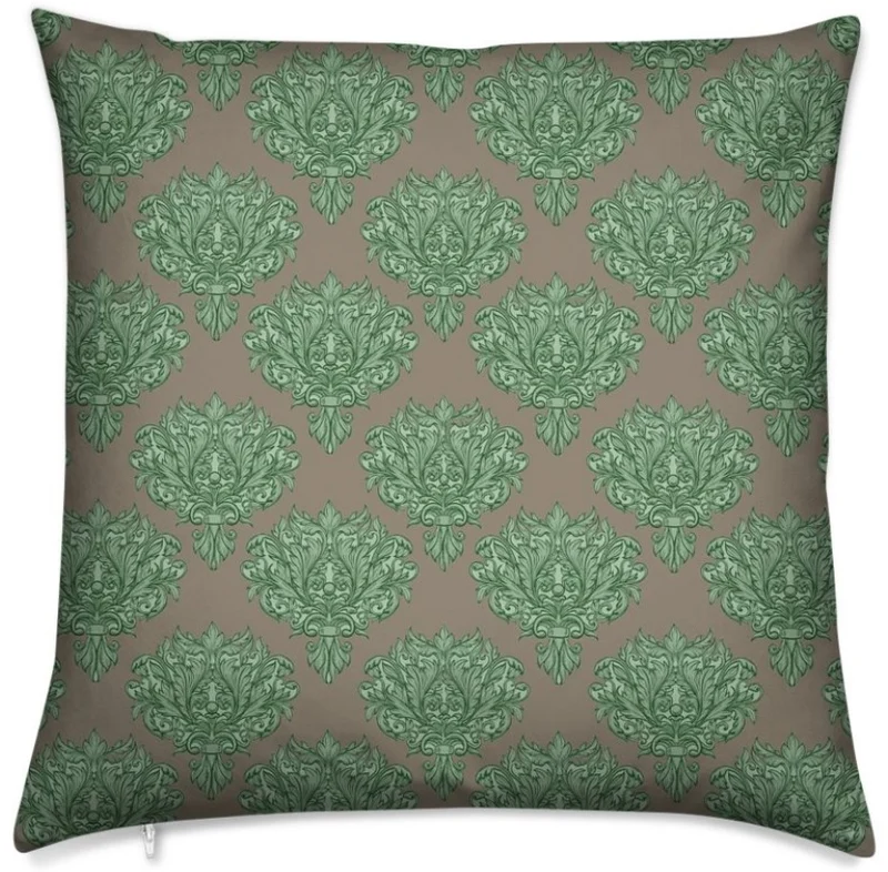 Tissu rétro ameublement mètre fond marron fleurs rideau voilage Empire Baroque vert