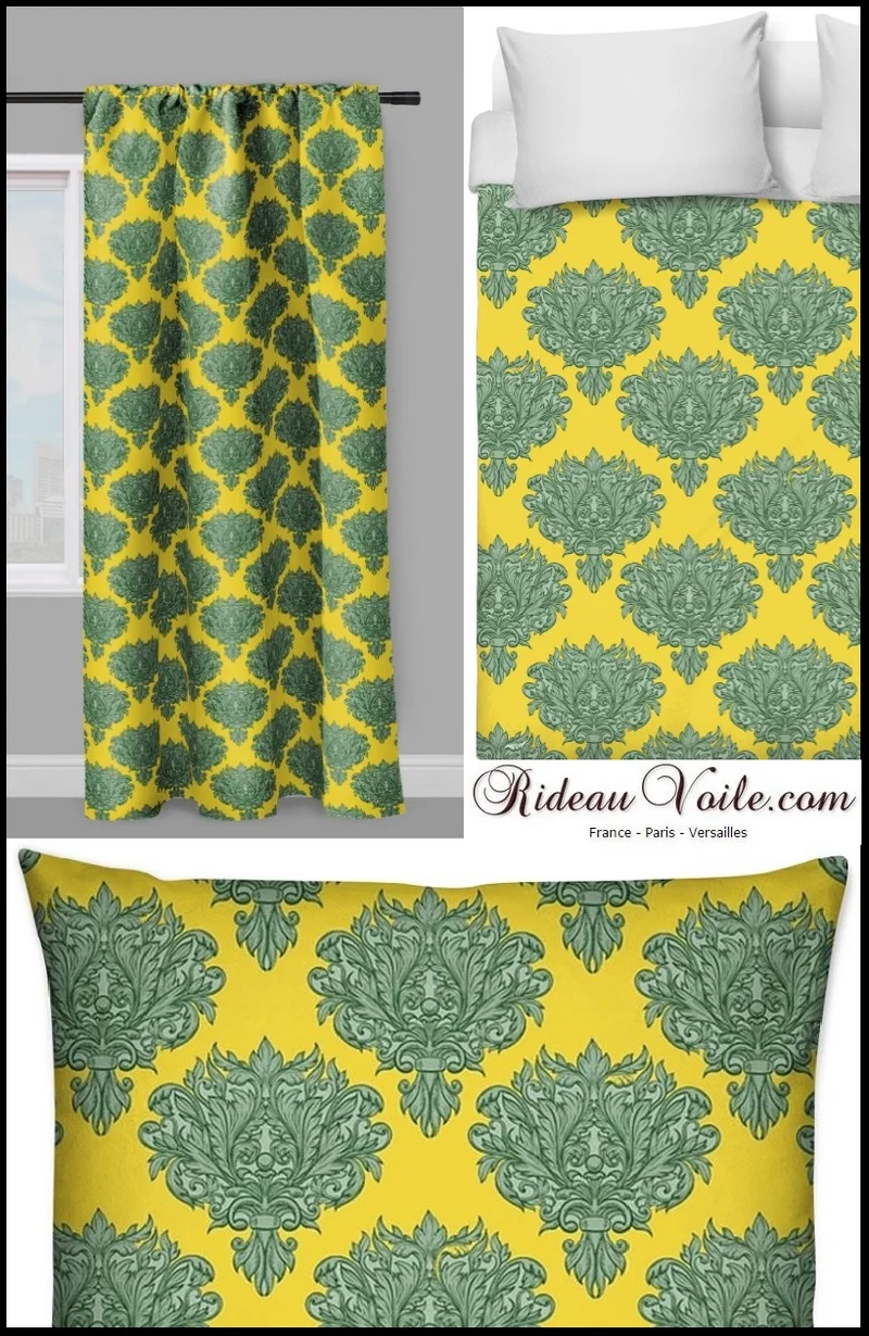 Tissu ameublement déco mètre tapisserie Rococo jaune fleurs rideau Baroque vert