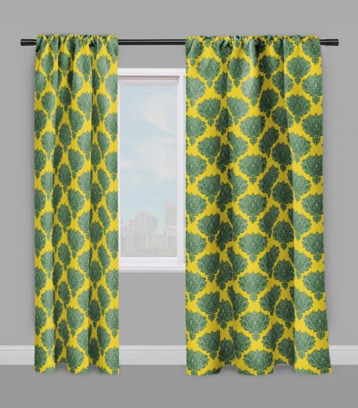 Tissu ameublement déco mètre tapisserie Rococo jaune fleurs rideau Baroque vert