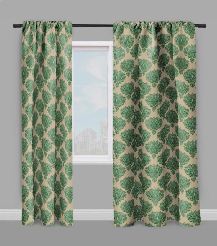 Tissu au mètre vert fleurs fleuris rideau couette coussin style Empire Baroque beige